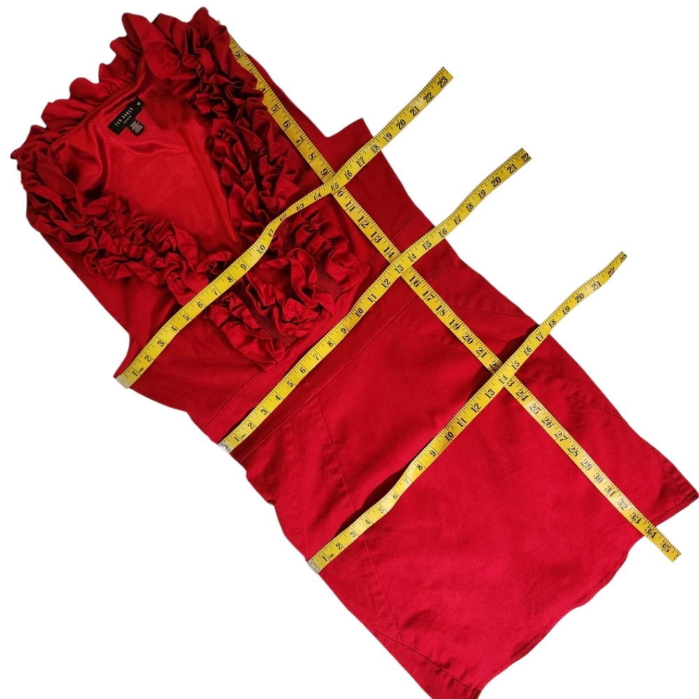 TED BAKER Red Ruffle Sleeveless Sheath Dress - Size 10 - Picture 11 of 14